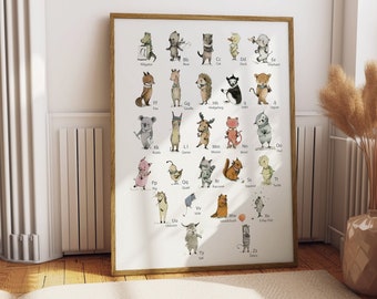 Animal Alphabet Poster, PRINTABLE Nursery Wall Art, Educational ABC Poster, Kids Room Decor, Nursery Decor, Digital Download