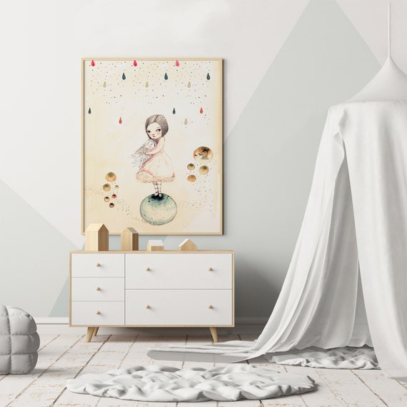 Girl Nursery Art: Whimsical Illustration, Kids Wall Decor