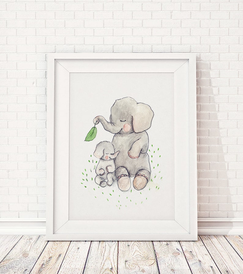 Digital download Nursery wall art girl elephant baby Etsy