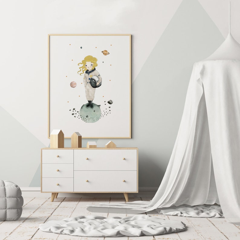 Girl astronaut prints set, nursery wall art printable, space themed nursery, solar system print, nursery decor girl image 6