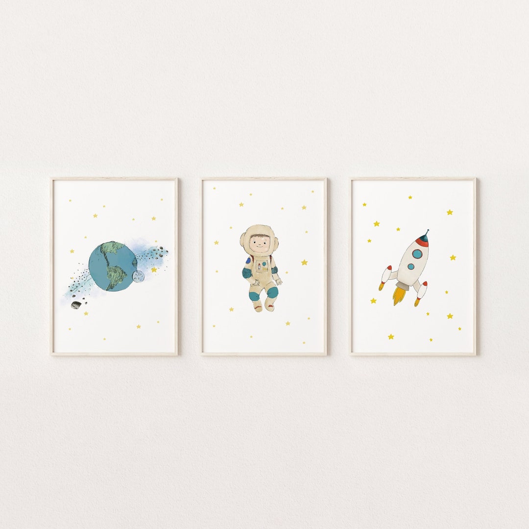 Outer Space Prints Set of 3, Nursery Wall Art, Boys Room Decor, Rocket ...