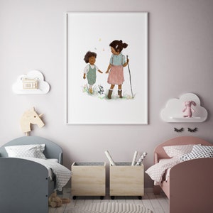 Geschwister Wandkunst, Bruder und Schwester Wandkunst, Kinderzimmer Wanddeko, Kinderzimmer Dekor, Familie Wandkunst, kleine Schwester kleine Bruder Wandkunst Brown skin