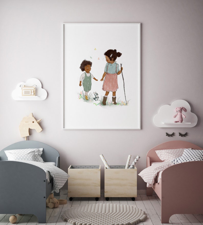 brother and sister wall art, Personalized gift, wall decor, family gift, big sister little brother wall art, Custom Siblings wall art. GIFT image 2