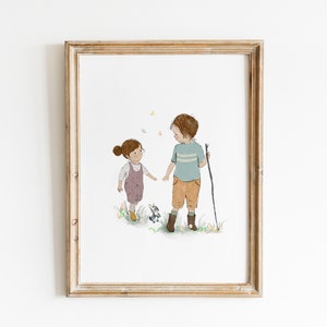 Brothers wall art, big brother little brother, nursery boys wall decor, family wall art, kids illustration image 7