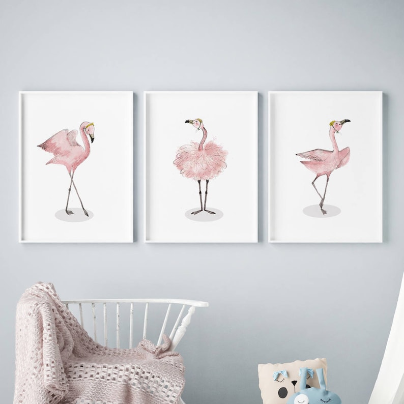 Flamingo Wall Art Girls Room Decor Flamingos Ballerina Etsy