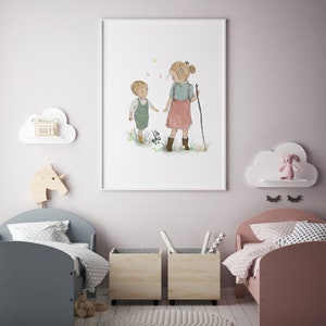 art mural frère et soeur, cadeau personnalisé, décoration murale, cadeau de famille, art mural grande soeur petit frère, art mural personnalisé frères et sœurs. CADEAU Big Sis Little Sis