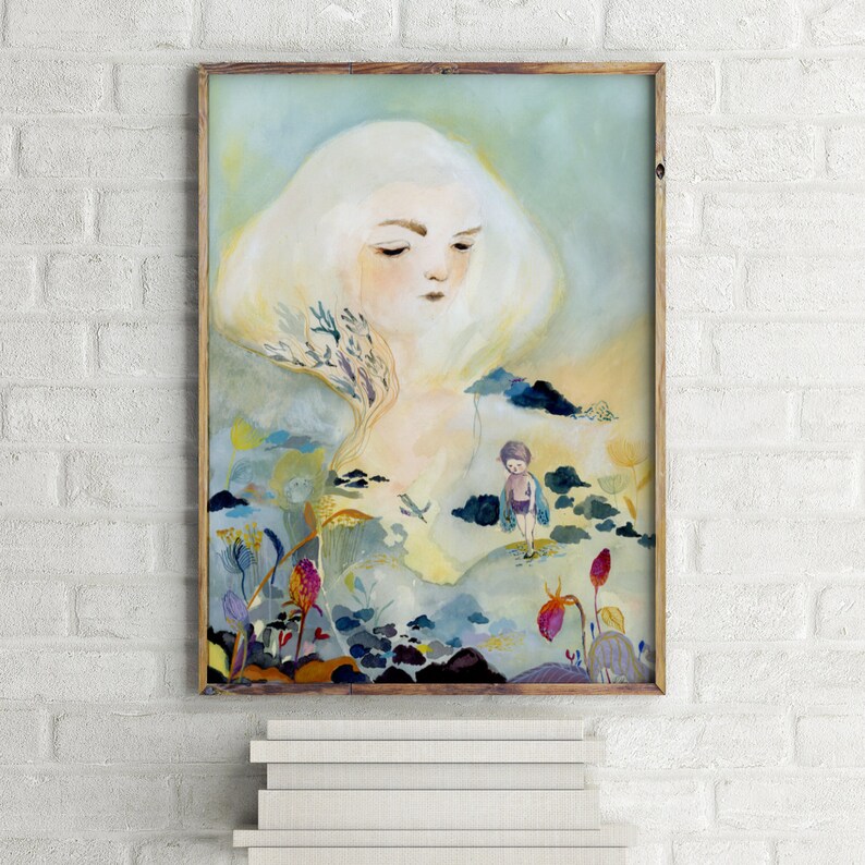 Wall art, art gift, surreal, figurative painting, nature art, Fine Art Print, Flowers wall decor, art collector, original art print image 2