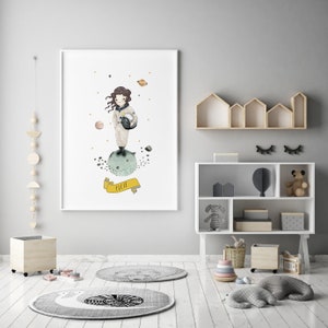 Girl astronaut prints set, nursery wall art printable, space themed nursery, solar system print, nursery decor girl image 2