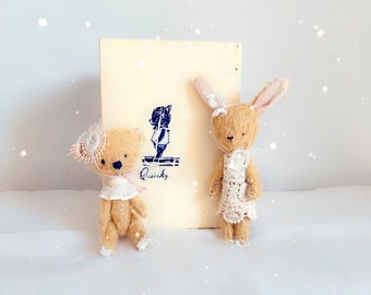 OOAK plush Rabbit and bear, ooak plushie, art doll, bunnieart doll, animal doll, unique plushies, original gift