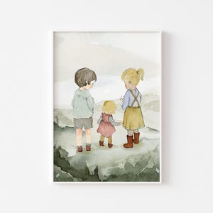 Custom Sibling Art Print: Personalized Back View Illustration