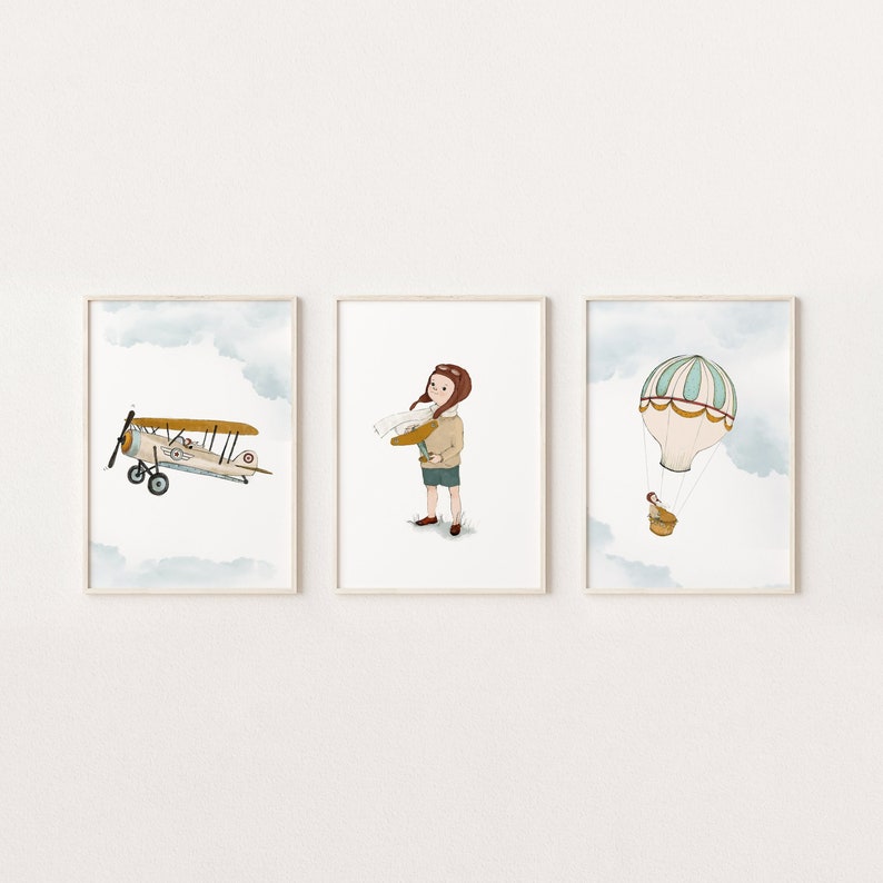 Luftfahrt, Kinderzimmer Dekoration, Flugzeug , Piloten Illustration, kleine Kinder Bild 1