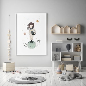 Girl astronaut prints set, nursery wall art printable, space themed nursery, solar system print, nursery decor girl image 5