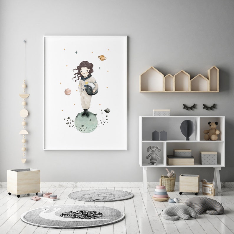 Girl astronaut prints set, nursery wall art printable, space themed nursery, solar system print, nursery decor girl image 5