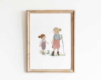 Geschwister Wandkunst, Bruder und Schwester Wandkunst, Kinderzimmer Wanddeko, Kinderzimmer Dekor, Familie Wandkunst, kleine Schwester kleine Bruder Wandkunst