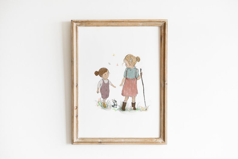 Geschwister Wandkunst, Bruder und Schwester Wandkunst, Kinderzimmer Wanddeko, Kinderzimmer Dekor, Familie Wandkunst, kleine Schwester kleine Bruder Wandkunst Bild 1