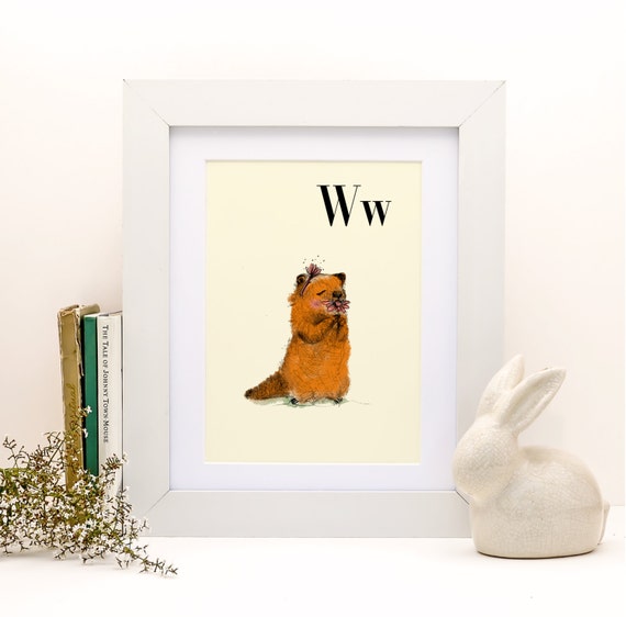 Items similar to W fo woodchuck 8x11 Alphabet art Alphabet print