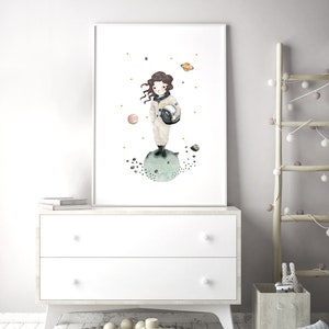 Girl astronaut prints set, nursery wall art printable, space themed nursery, solar system print, nursery decor girl image 3