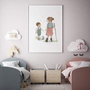 Geschwister Wandkunst, Bruder und Schwester Wandkunst, Kinderzimmer Wanddeko, Kinderzimmer Dekor, Familie Wandkunst, kleine Schwester kleine Bruder Wandkunst Bild 3