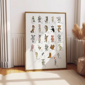 Elige tu idioma de animales del alfabeto, arte mural educativo, carteles para el aula, aprendizaje de idiomas