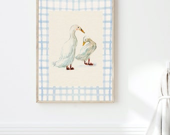 Vintage Mother Duck Print, Goose Wall Art, Nursery Art, Farmhouse Vintage Painting, Cottagecore Decor, Printable Art, goose folk art