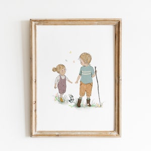 Brothers wall art, big brother little brother, nursery boys wall decor, family wall art, kids illustration image 9