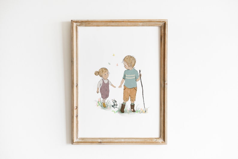 Brothers wall art, big brother little brother, nursery boys wall decor, family wall art, kids illustration image 9