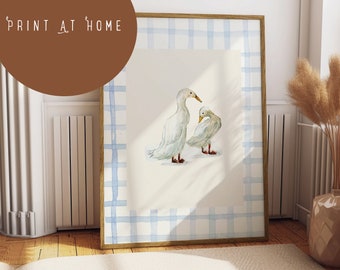 Arte de la pared, Vintage Mother Duck Prin, Arte de la guardería, Pintura vintage de la granja, Decoración Cottagecore, Arte de la pared imprimible, Arte de la pared descargable digital