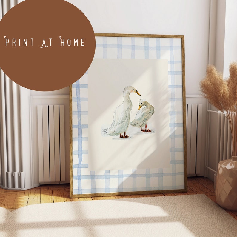 Wall art, Vintage Mother Duck Prin, Nursery Art, Farm Vintage Painting, Cottagecore Decor, Printable wall art,Digital Downloadable Wall Art image 1