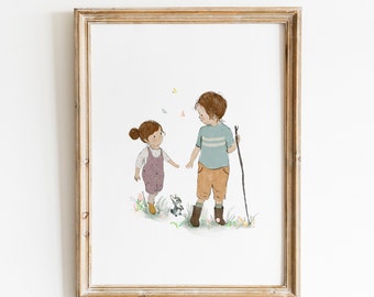 Bruder und Schwester Wandkunst, personalisiertes Geschenk, Wanddekor, Familiengeschenk, große Schwester kleiner Bruder Wandkunst, benutzerdefinierte Geschwister Wandkunst. GESCHENK