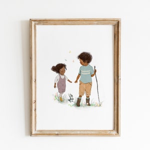 Brothers wall art, big brother little brother, nursery boys wall decor, family wall art, kids illustration image 6