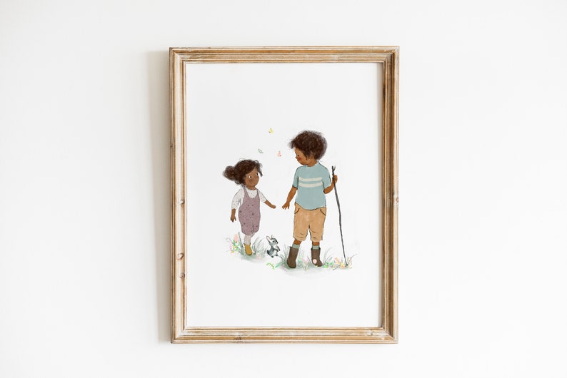 Brothers wall art, big brother little brother, nursery boys wall decor, family wall art, kids illustration image 6