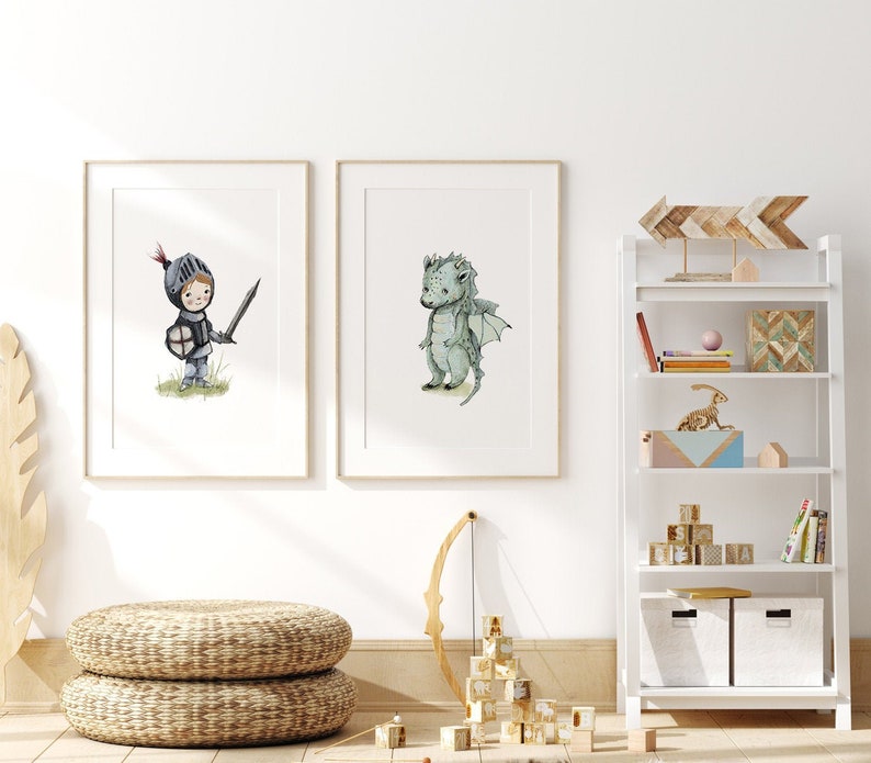 Knight Print Dragon Print Boys Room Decor Nursery Decor Etsy