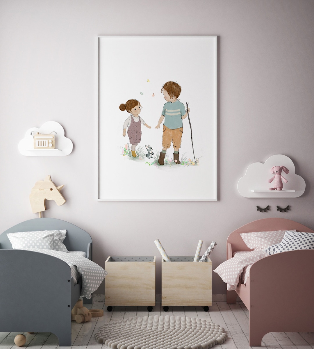 Siblings Wall Art, Brother and Sister Poster, Nursery Wall Decor, Kids