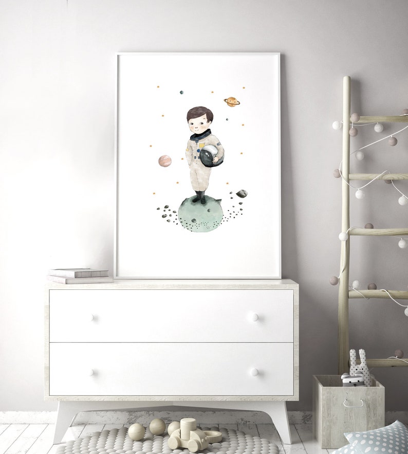 Nursery decor boy, nursery wall art, Astronaut boy, space wall art, astronaut nursery, outer space wall art, astronaut wall art Brunette