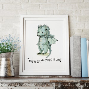 Dragon print, Boys room decor, boys wall decor, boys room wall art, art for boys room, kids room decor, inspirational quote, dragon nursery