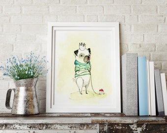 Pug nursery wall art, kids room decor, dog wall decor