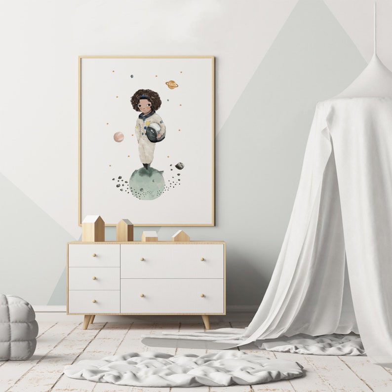 Girl astronaut prints set, nursery wall art printable, space themed nursery, solar system print, nursery decor girl image 4