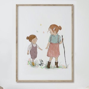 Personalized Sibling Wall Art – Custom Brother and Sister Art – Family Portrait for Nursery or Kids Room – Sibling Portrait Gift