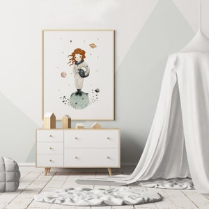 Girl astronaut prints set, nursery wall art printable, space themed nursery, solar system print, nursery decor girl image 8