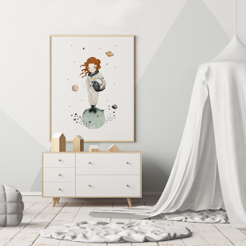 Girl astronaut prints set, nursery wall art printable, space themed nursery, solar system print, nursery decor girl image 8