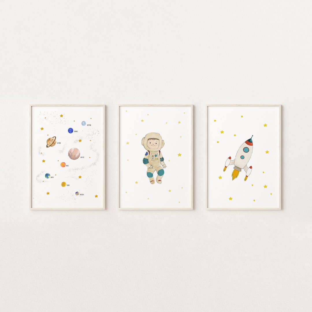 Space Nursery Print Set: Astronaut, Rocket, Planets Wall Art - Etsy