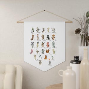 Alphabet Wandbehang mit Tieren und Namen | ABC Wimpelkette mit Tieren für ein Kinderzimmer Blockhaus Thema, Bauern ABC, Waldmotiv