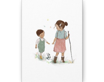 Canvas wall art, brother and sister wall art, nursery wall decor, kids decor, family wall art, big sister little brother canvas wall art,