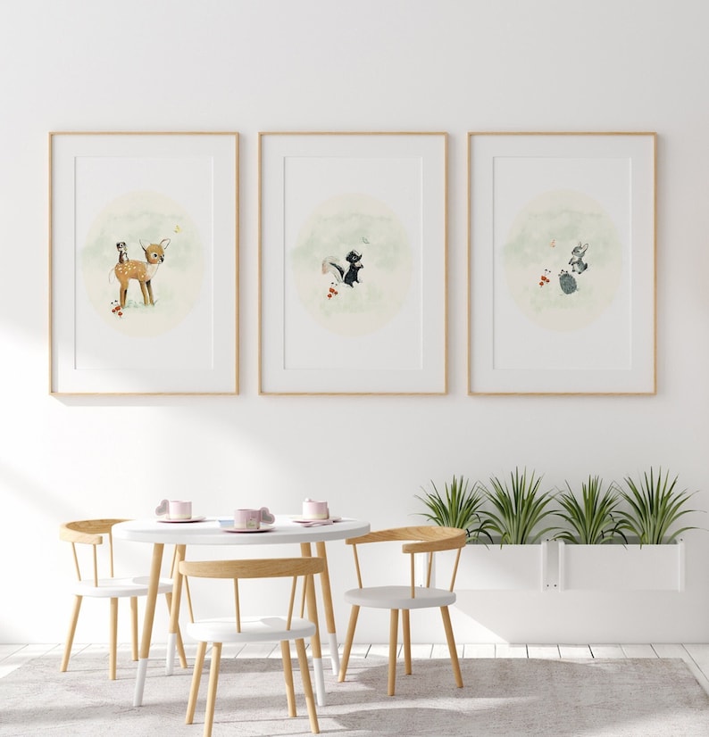 Woodland animals set, woodland nursery decor, forest wall art animals, nursery wall art girl, nursery wall art animals image 1