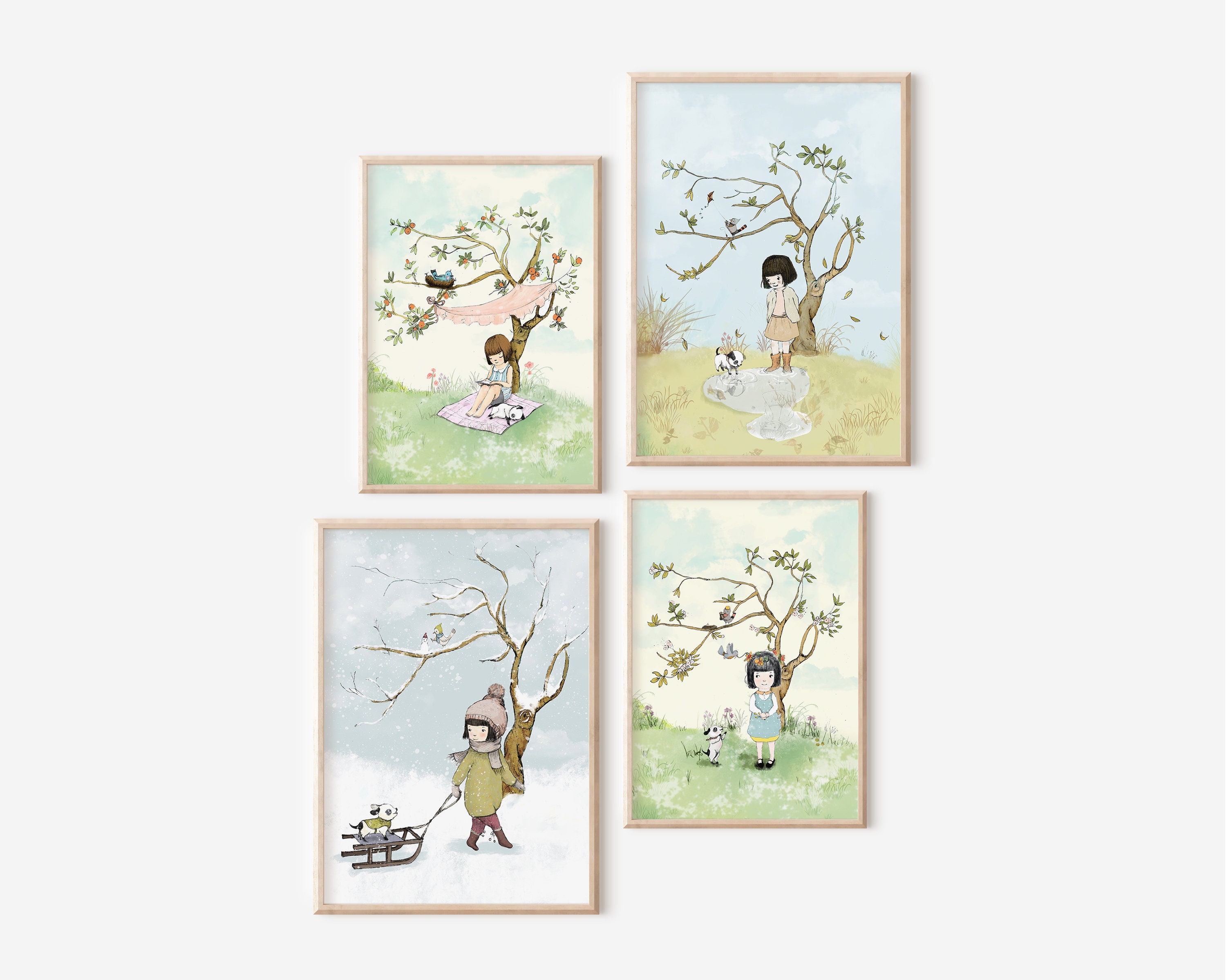 Vier Jahreszeiten Baum Prints: Cottagecore Kinderzimmer Wand Kunst Set