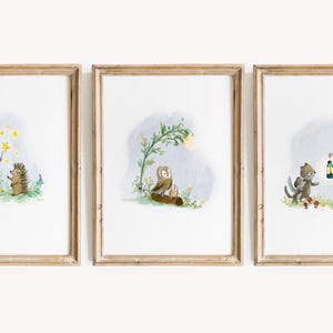 Woodland Storybook Wall Art Set – Kids Nursery Prints, Whimsical Playroom Decor, Vintage Animal Illustrations, Cottagecore Toddler Room Art