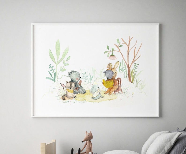 Waldtiere, Baby-Dusche-Geschenk, Wald Kinderzimmer, Kinderzimmer Waldtiere, Kinderzimmer Dekor Mädchen, Kinderzimmer Wand Kunst Mädchen Bild 1