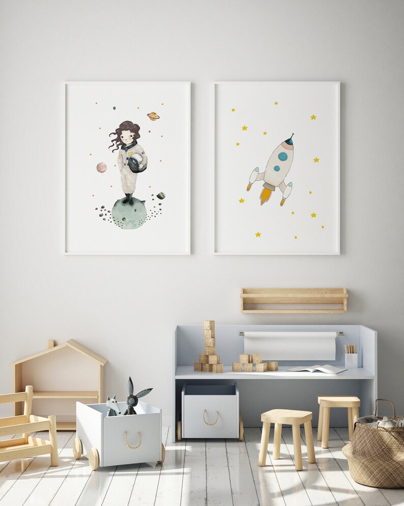 Nursery Decor Girl Nursery Wall Art Girl Astronaut Girl Etsy