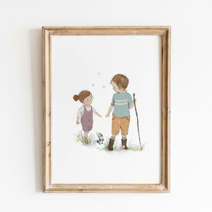 Brothers wall art, big brother little brother, nursery boys wall decor, family wall art, kids illustration image 8
