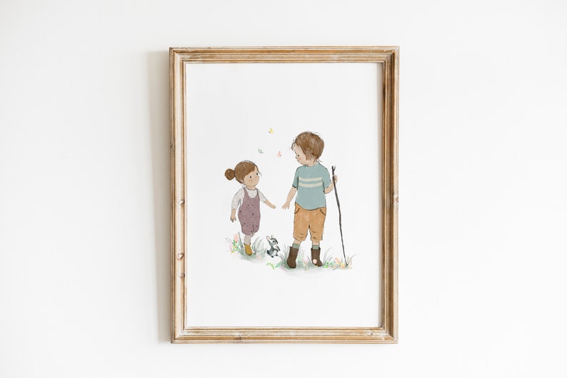 Brothers Wandbild, großer Bruder kleiner Bruder, Kinderzimmer Jungen Wanddekor, Familie Wandkunst, Kinder Illustration Bild 8